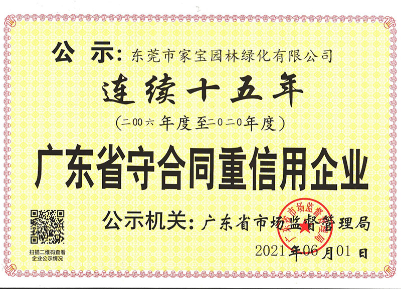 連續(xù)十五年（2006年度至2022年度）廣東省守合同重信用企業(yè)